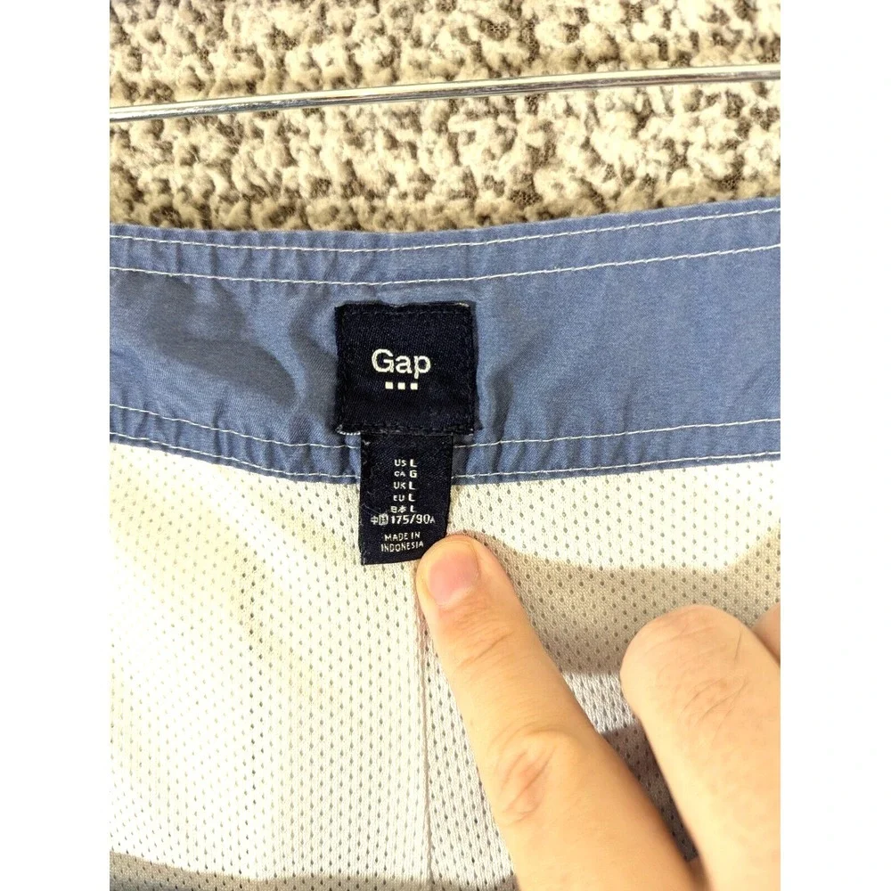 Gap Swim Trunks Men's Large Blue Red‎ and Black Striped Drawstring Netted
